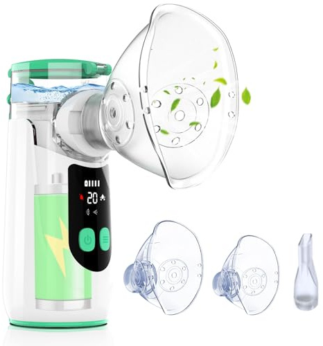 Nebulisateur Portable, Nebuliseur Aerosol pour Adultes et Enfants, Inhalateur Bébé Silencieux avec LED Affichage, Fonction Minuteur