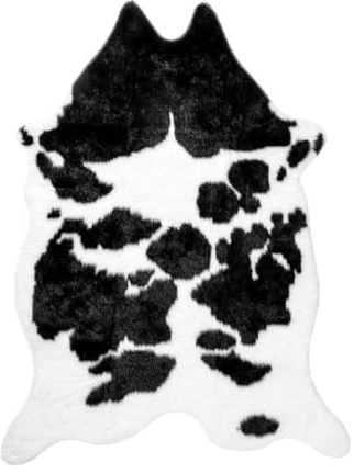 Homoyoyo Tapis D’Intérieur Imitation Peau de Vache Noir et Blanc, Peluche Douce Antidérapante, Taille Petite, Décoratif et Lavable pour Salon, Chambre et Maison, Tapis à Motifs Vache