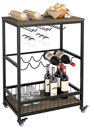 EHVYBDX Serving Trolley Kitchen Trolley Cart, Wine Rack Storage Shelf, Lockable Wheels Wine Rack Cabinet for Home Barniture/Black/60 X 40 X 82 cm