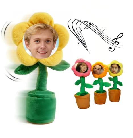 Chu6an6d Girasol bailarín con foto personalizada, juguete de repetición de voz cantante, juguete electrónico recargable, muñeca de repetición de voz musical, idea de regalo única y peculiar