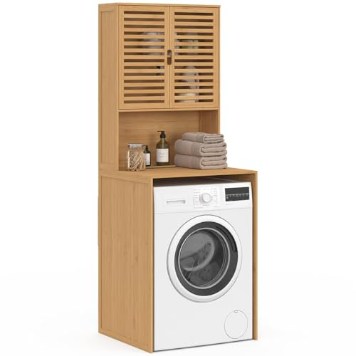 IDMarket BEA - Mueble para lavadora de bambú con armario