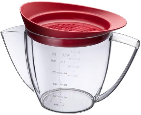 Westmark Caraffa separa-grassi con coperchio filtrante, capacità: 1 litro, plastica, trasparente/rosso, 30752260