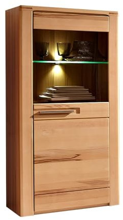 Stella Trading Nature Plus Vitrine (rechts) aus Kernbuchenholz teil-massiv - Glasvitrine mit schöner LED Beleuchtung - 60 x 127 x 40 cm (B/H/T)