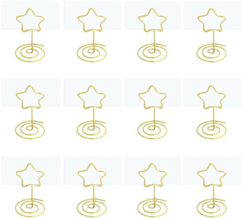 EinsSein Tischkartenhalter Weihnachten Gold 12 Stern Stück | Kartenhalter Fotohalter Set für Platzkarten Namenskarten Tischkarten Memoclips Bilder Fotos Tischnummern| Deko für Hochzeit Weihnachtsfeier
