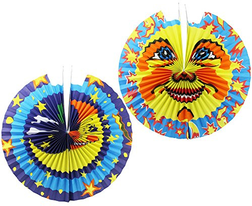 com-four® 2X Laterne mit Buntem Mond und Sonnen Motiv, Papierlaterne | Martinslaterne für Kinder [Auswahl variiert]