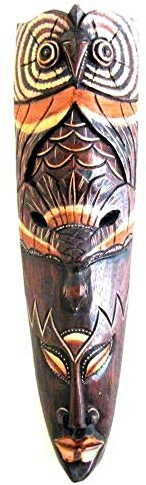 OMA African Wall Mask Decor Hand Crafted Wooden Good Luck Protection Owl Tribal Tiki Wall Art Home Decor With Stunning Details (20 Large)