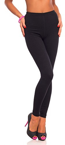 FUTURO FASHION Kvinnors full längd bomullsleggings enfärgade mjuka byxor, plusstorlekar, Svart, 38 SE