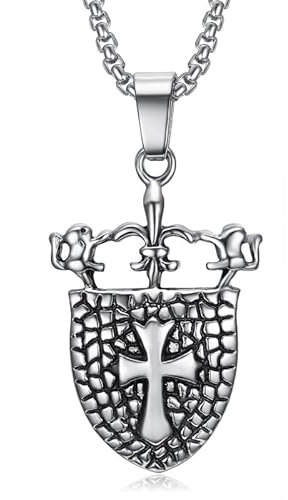 BOBIJOO Jewelry - Pendentif Royaliste Bouclier Fleur de Lys Lion Croix templier Acier Inoxydable 316L Patriote Collier