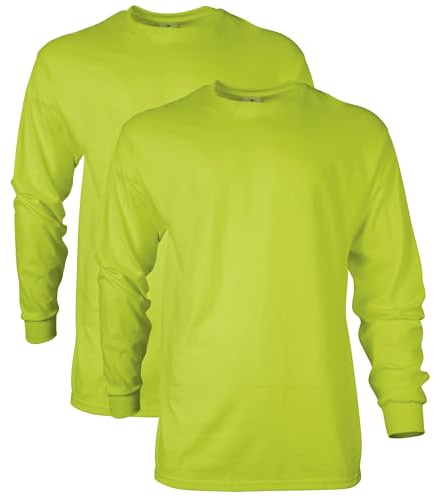 Gildan Men's Ultra Cotton Long Sleeve T-Shirt, Style G2400, Multipack, Safety Green (2-Pack), 2X-Large
