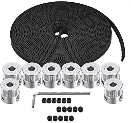 TUZUK GT2 Timing Belt Pulley, 8pcs 5mm 20 Teeth Timing Pulley Wheel and GT2 5 Meters Rubber 2mm Pitch 6mm Wide Timing Belt with Allen Wrench for 3D Printer CNC