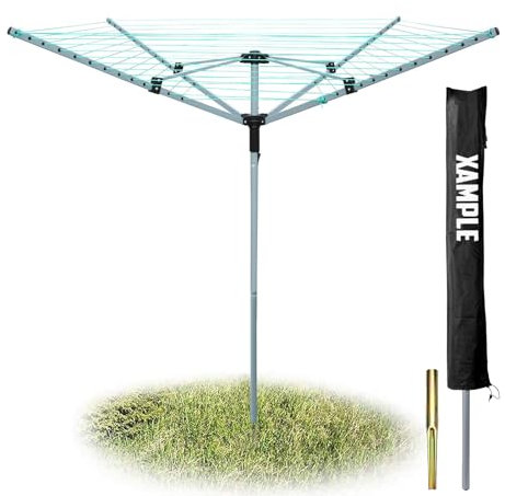 WALGREEN- 50m Rotary Washing Line- 4 Arm Design with Adjustable Height- Clothes Line for Efficient Drying- Outdoor Washing Line Spike with Ground Socket & Protective