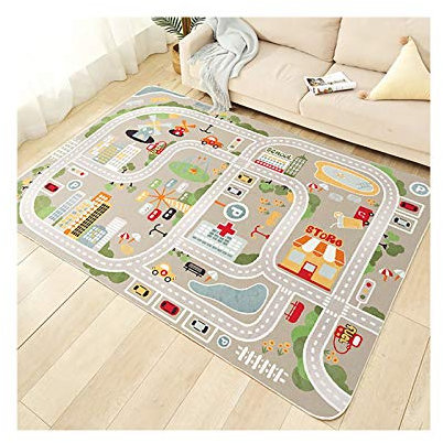 TYKTZXY Autoteppich Spielteppich Straße, Kinderteppich Jungen Straßenteppich, Bauteppich Fahrzeug Teppich Kinder, Grösse:80×160cm