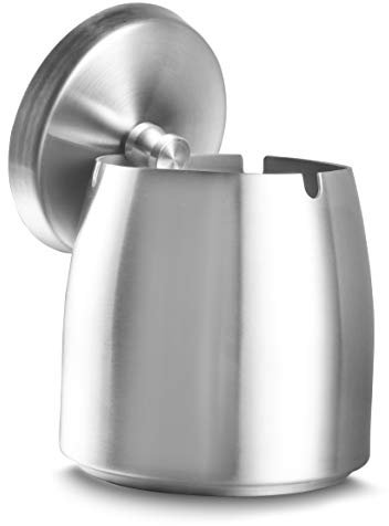 Aschenbecher Edelstahl mit Deckel Tischplatte Aschenbecher Tragbarer Aschenbecher mit rutschfestem Basis für Draußen und Innen,Silber