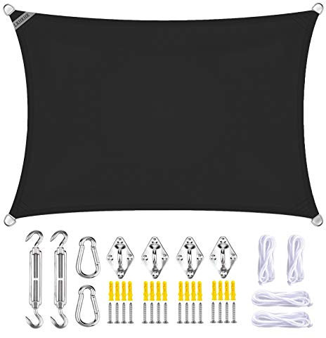 LRHRHR Sun Shade Sail Canopy Rectangular Waterproof UV Block Sun Shade Awning with Fixing Kit, for Outdoor Patios Garden Backyard- Black|| 2x2m(6.5x6.5ft)