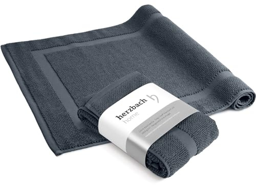 herzbach home Badvorleger Set 100% Baumwolle | Duschvorleger | 1.000 g/m² | Saugfähig | Waschbar (Anthrazit, 50 x 80 cm 2er Pack)