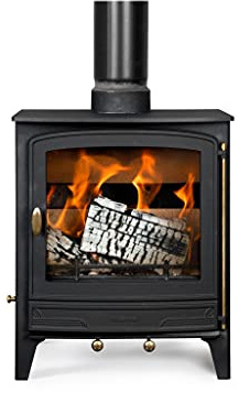 Mazona Warwick Multi Wood & Fuel Fireplace - 8kW | Freestanding Steel Wood Burner & Smokeless Fuel Burning Stove Heater with Airwash System | Eco Emissions, DERFA Approved | Matte Black