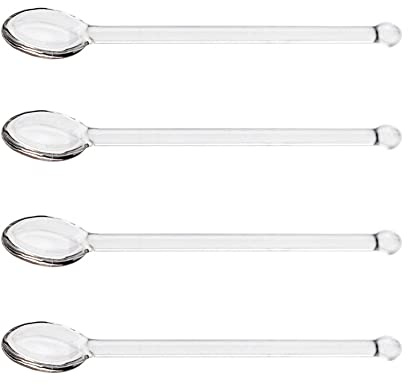 4 Pcs Clear Glass Tea Spoon Stirrer - Long Handle Coffee & Cocktail Stirrer for Home Bar & Party Gathering