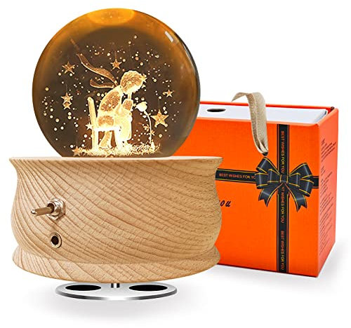 Wholede Boule à Musique en Cristal, Boîte à Musique en Bois avec 360 ° Rotation, Fonction de Projection, Musique Apaisante, Cadeau pour Femme, Noël, Saint Valentin, Fête des Mères