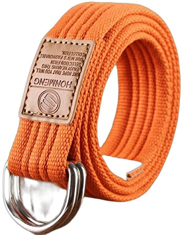 XYFCJK 19 Farben Gürtel Mit Doppelter D-Ring-Schnalle - Militärischer Ripstop-Stoff Taktischer Canvas-Gürtel, Herren-Damen-Outdoor-Mode-Jeans-Jugendbund,Orange,120Cm(47.2Inch)