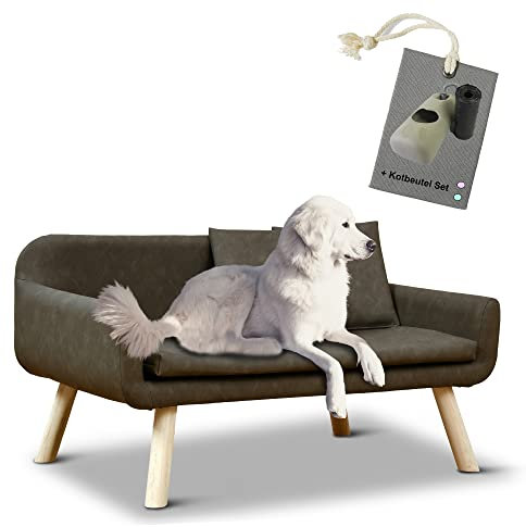 Rohrschneider Premium Hundesofa XL abwaschbar - Braun/Grau - Komfortables Kunstleder Hundebett für Große und Mittlere Hunde, Einfache Pflege