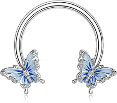 OUFER 16G Daith Piercing Schmuck Septum Clicker Ring 316L Chirurgenstahl Silber Blauer Schmetterling Hoop Helix Tragus Ohrpiercing Knorpel Ohrringe Körperschmuck 10mm Blue Butterfly Frauen