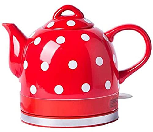 EdirFtra Hervidor de Agua de cerámica Calentamiento rápido, hervidor de Agua Retro - Tetera Retro - Estilo Cierre automático 1000w hervidor de Agua Rojo eléctrico de 1 litro