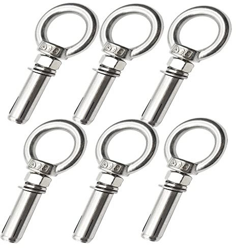 Floyutin 6 Packs Stainless M6x50MM Expansion Eyebolt Assembled Bolt with Eye Nut Wahser Ring Anchor 50mm Screw Thread