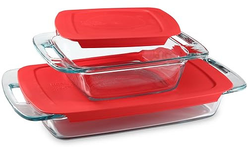 Pyrex 4-Piece Extra Large Glass Baking Dish Set With Lids and Handles, Oven and Freezer Safe
