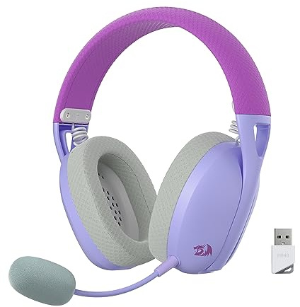 Redragon H848 Bluetooth Wireless Gaming Headset - Leichtgewicht - 7.1 Surround Sound - 40MM Treiber - Abnehmbares Mikrofon - Mehrere Plattformen für PC, PS5/4/3, Switch, Handy, Lila