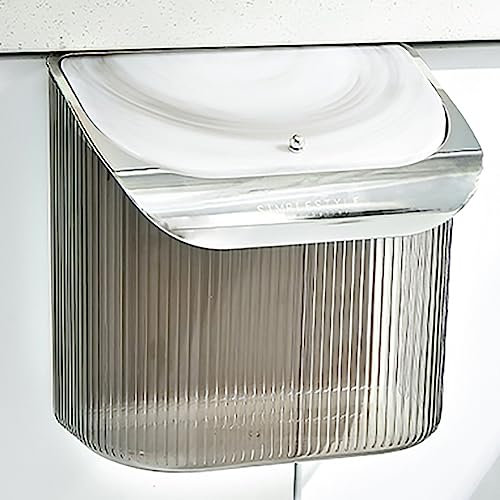 MegLob Poubelle De Cuisine Murale, Poubelle De La Cuisine À Ordures Accrochée Collecteur De Déchets, Poubelle De Compost À Grande Capacité À Grande Bouche,Marble white