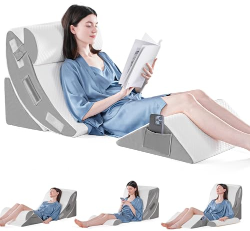 Yojoker 4PCS Orthopedic Bed Wedge Pillow Set for Sleeping, Post Surgery Foam Pillow for Body, Back and Leg Pain Relief, Triangle Adjustable Support Pillow - Acid Reflux, Anti Snoring & GERD Sleeping