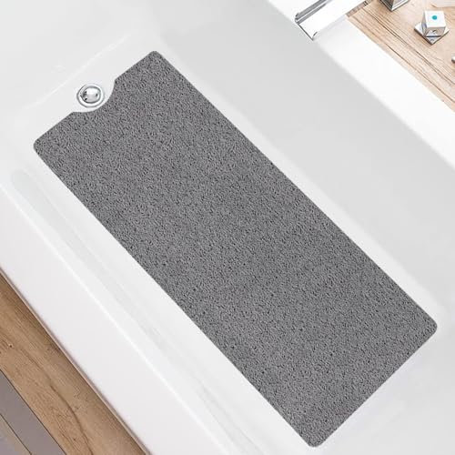 Bathtub Mat Non Slip 100x40cm, PVC Loofah Soft Safety Massage Long Non Slip Bath Tub Mat, Shower Mats for Bathtubs with Drain Holes, Quick Dry (Grey)
