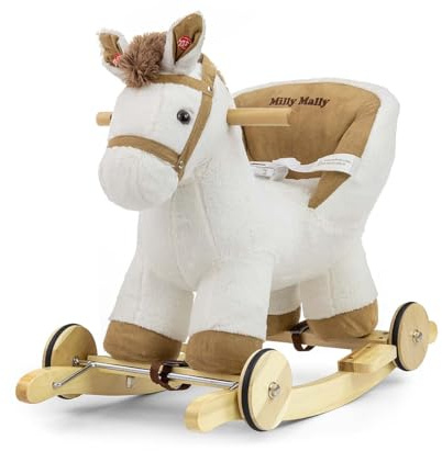 Cheval à Bascule pour Enfants poignées en Bois et Patins avec Repose-Pieds Polly White Milly Mally