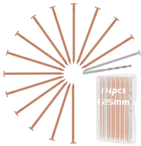 LALAGO 14 stück Große Kupfernägel, Kupfernägel Baumkiller, Solid Kupfer Schlagkraft Nägel, 125mm Lange Kupfernägel für Bäume mit 100mm Stahlnägel und 80mm Bohrnägel, Kupfer Baumstumpf Vernichter