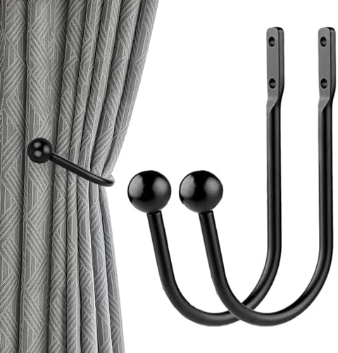 Csirnto Gardinenhalter Wand, 2 Stück Raffhalter für Gardinen U-Form Vorhang Halter Wandbefestigung Gardinen Halterung Vorhanghalter Vorhang Raffhalter | Schwarz