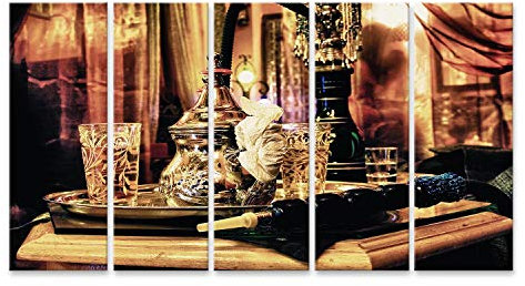 islandburner Tableau sur toile Motif narguilé arabe Service à thé Décoration arabe Grenade Downtow Images murales Poster
