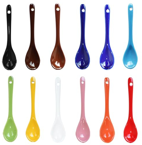Albedel 12 Color Porcelain Egg Spoons Ceramic Spoons 5 inch Coffee Dessert Yogurt Tea Milky Tea