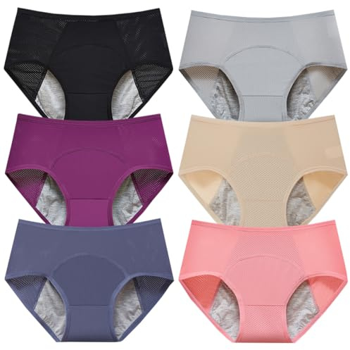 Lohhbve Ropa Interior Menstrual,Ropa Interior Suave y Transpirable,Pantalones menstruales a Prueba de Fugas 6 Piezas