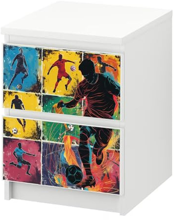 Sunnywall Möbelfolie IKEA Malm Kommode Fussball Spieler Jugendzimmer 2er | S Malm 2 Schubladen blasenfrei selbstklebende Folie für IKEA Möbel Kinderzimmer Schlafzimmer