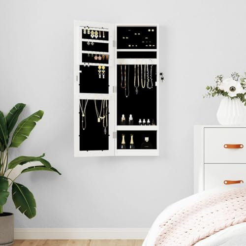 BaraSh Schmuckschrank mit Spiegel Wandmontage Weiß 30x8,5x90 cm Schminktisch Organizer Schminktisch ZubehöR