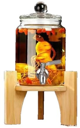 NJDQFA Dispenser per Bevande,Bottiglia di Succo in Vetro con Supporto in Legno,Dispenser di Bevande in Vetro per Feste,Adatto per Limonata, Cocktail,2L