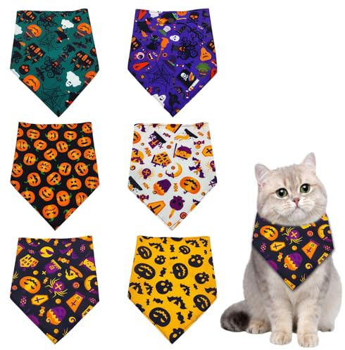 6 Stück Halloween Hund Bandanas,Hexe Kürbis Hundehalstuch,Weiches Dreieckstuch,Haustier Dreieck Lätzchen Halstuch,Waschbarer Kopftücher,Halsdreiecke für Welpe Klein Mittel Groß Hund Katze Kostüm Dekor