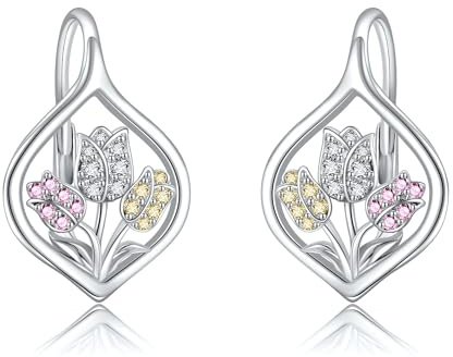 VONALA Tulpen Ohrringe 925 Sterling Silber Tulpen Blumen Creolen Süße Blümchen Leverback Ohrringe Klapp Creolen Schmuck Geschenke Für Damen