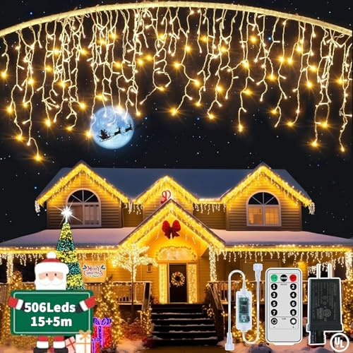 GCMacau Eisregen Lichterkette Außen, 660LED Weihnachtsbeleuchtung Außen Eiszapfen mit8 Modi Fernbedienung & Timer, IP65 Wasserdicht Lichtervorhang für Dachkante Balkon Weihnachtsdeko Warmweiß