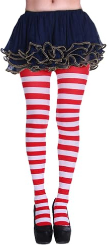 Miaija Medias de rayas de Halloween, medias de rayas con pies completos, accesorio de disfraz para mujeres y niñas, Rojo Y Blanco, Altoa única