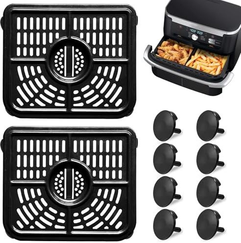 GWYXC 2PCS Air Fryer Crisper Plate for Ninja AF500UK 10.4L FlexDrawer, Replacement Grill Pan for Ninja Foodi DualZone MegaZone, Non-Stick Roasting Tray Accessories with Rubber Bumpers, Dishwasher Safe