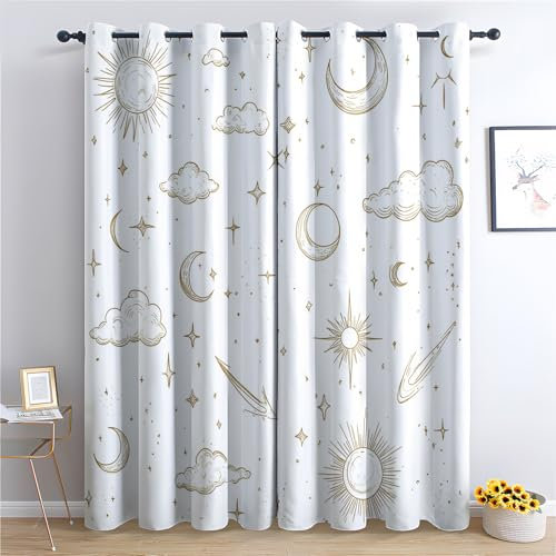 Generisch Sterne Nebel Vorhang, Wohnzimmer Schlafzimmer Blickdichte vorhänge, Cartoon Sterne Gardinen, mit Ösen Verdunkelungsvorhang, Vorhänge 2er Set, 220x215 cm