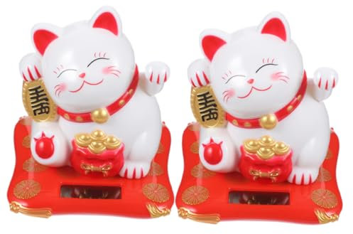 IMIKEYA 2stücke Solarbetriebene Winkende Katze Glatte Oberfläche Helle Dekoration Für Wohnzimmer Büro Auto Solar Powered Glückskatze Katzenfigur Katzenstatuen-Ornament Glückverheißende Kat