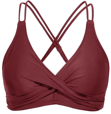 Rayson Dam enkel push-up vadderad baddräkt topp mjuk snörning bikini enfärgad, Bordeaux, M