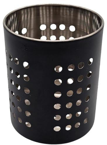 Bambelaa! Besteckabtropfkorb Spüle Schwarz Edelstahl Rund Metall Abtropfgestell Geschirr Abtropfkorb Spülbecken Besteckhalter Tisch Küchenutensilienhalter Utensilienhalter Küche (ca. 10,5 x 13,5 cm)